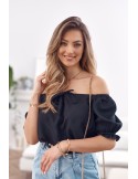 Kurze Bluse mit Rüschenausschnitt, schwarz MP29435 – Online-Shop – Boutique